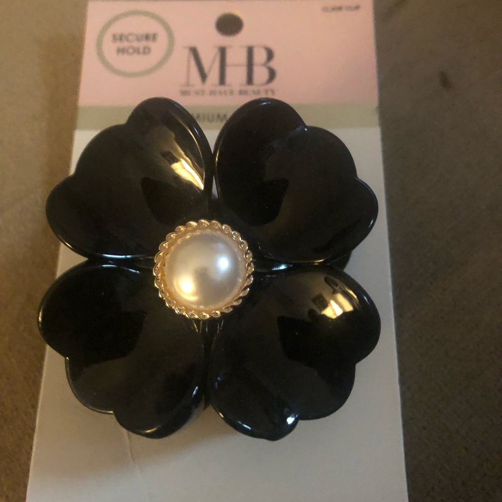 Black Flower Hair Clip with Pearl Center - 85A $15 or $12 w/offer